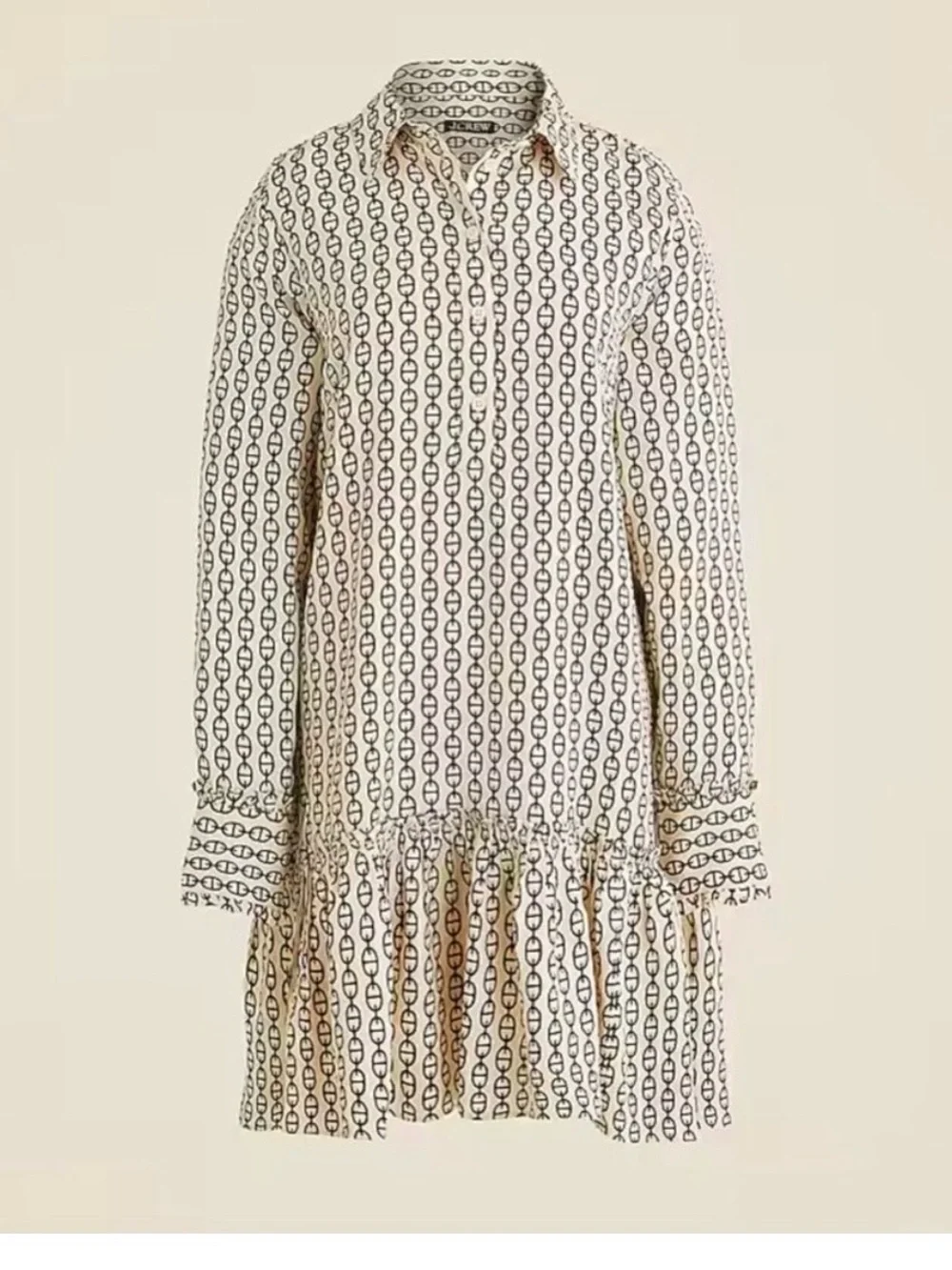 J. Crew Cream and Black Geometric Shirt Dress